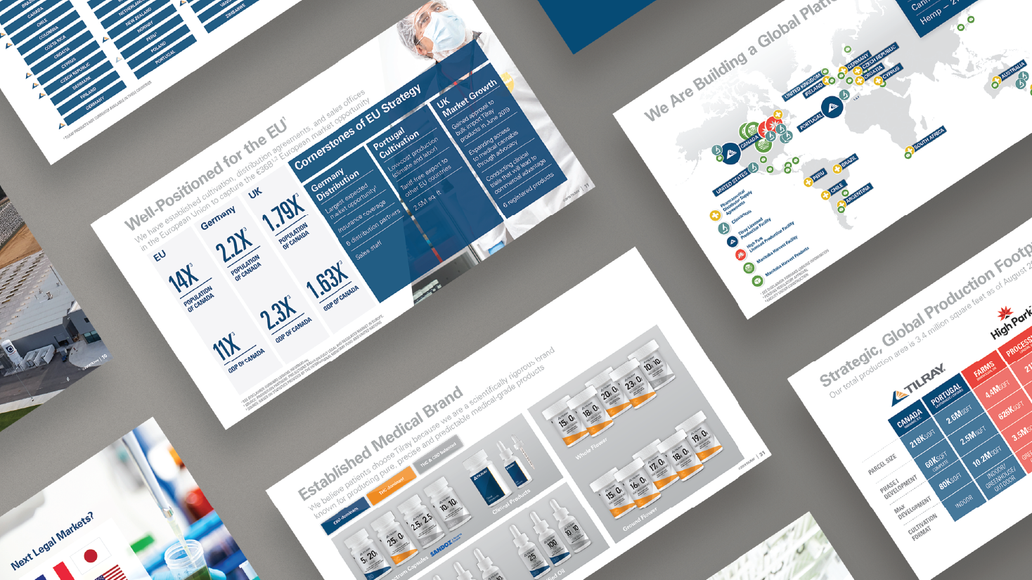 flat lay of Tilray branded presentation slides